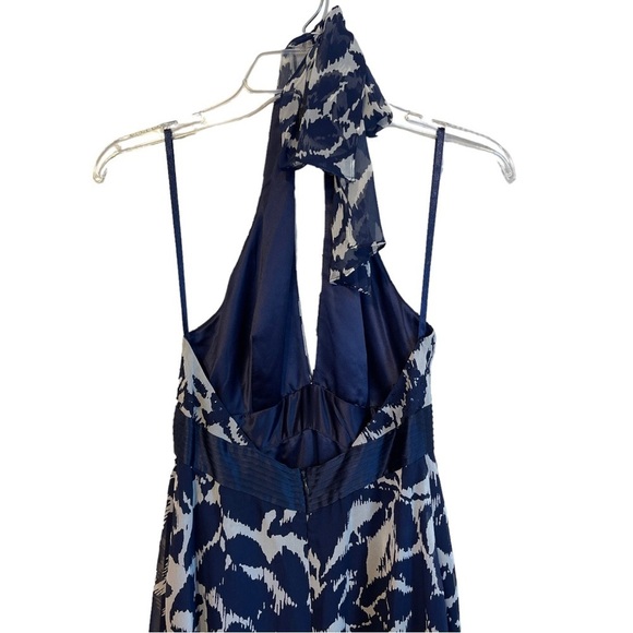 BCBGMaxazia Midnight Blue & Cream Abstract Print Full Length Silk Halter Dress - Picture 10 of 12